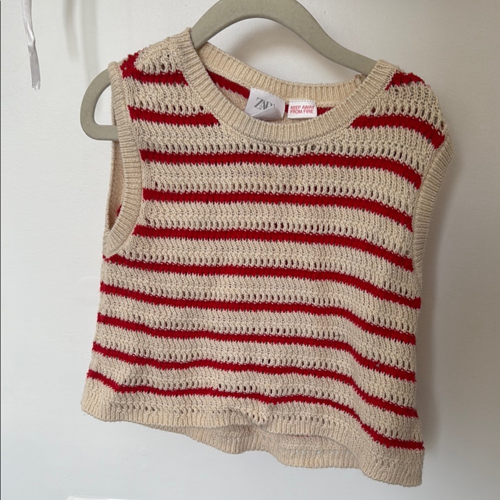 Zara Kids Red and Cream Striped Knit Top